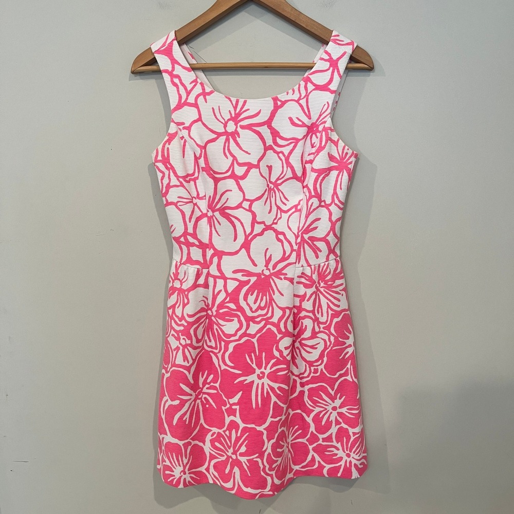 Lilly Pulitzer Floral Sleeveless Bella Dress Pink White S V-Back Fit & Flare